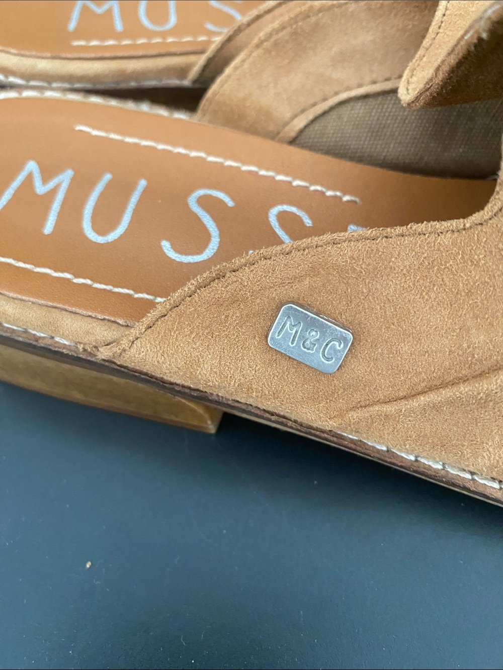 Musse &Cloud Pointed Toe Heeled Suede Mules Tan Size 7 - Picture 5 of 9